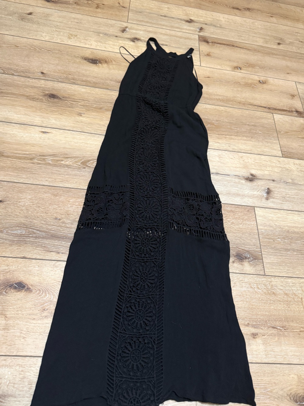 Skies Are Blue Black Crochet-Panel Halter Maxi Dress